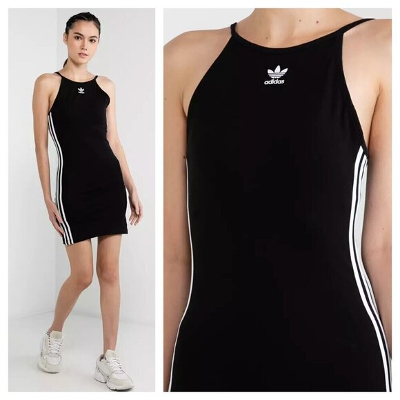 Adidas Adicolor Classic Fitted Summer Mini Dress Black White Women's XS - Picture 7 of 7